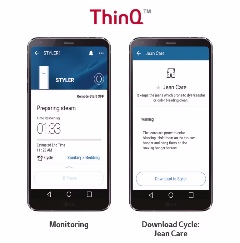 Aplikasi LG ThinQ — pantau & muat turun kitaran (Jean Care)